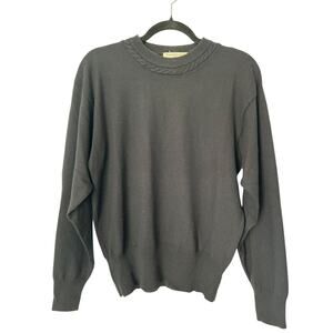 Rena Rowan for Saville Sweater Size M Black Lambswool Blend Long Sleeve Crewneck